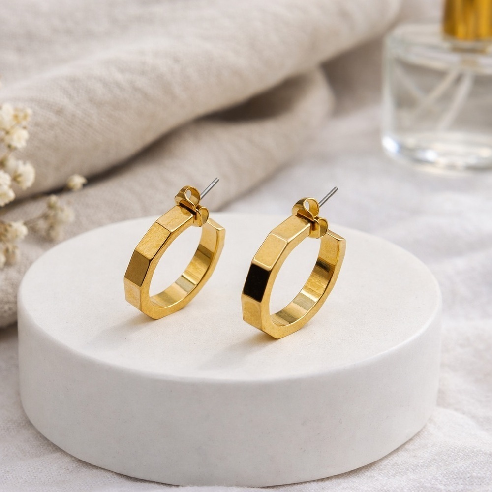 Avon Faceted Gold Hoop Earrings | Geometric Huggie Hoops | Minimalist Modern